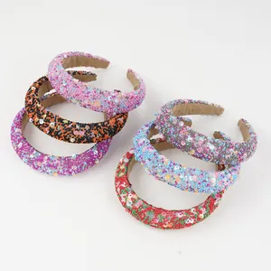 Handmade Beaded Padded Sponge Headband With Smile Face Sequins Colorful Hair Band For Women Fashion Hair Accessories