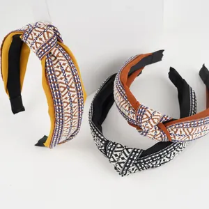 Vintage Ethnic Knot Headband For Women Fabric Braided Geometric Pattern Wide Hairband Elegant Hair Accessories Daily Gift