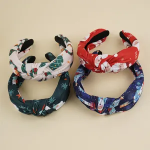 Lot de quatre serre-têtes de Noël larges à nœuds avec motifs festifs de bonhomme de neige
