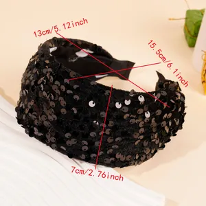 Detailed size specifications for a wide sequin headband with 13cm width and 15.5cm height