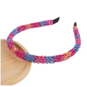 Bandeau tricoté multicolore brillant pour femme avec fil scintillant et embouts de protection