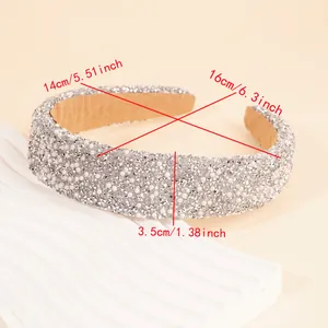 Detail showing wide rhinestone headband width 3.5cm and interior pearl lining details