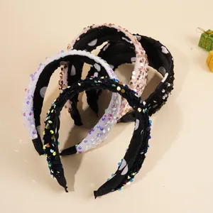 Sparkly sequin wide headbands in various colors with polka dot lining for daily wear
