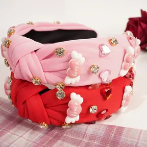 Diadema de San Valentín con diamantes, alas de ángel y letras Love sobre nudo de tela