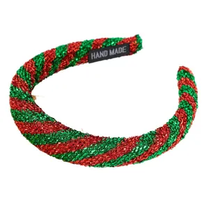 Funkelndes rot-grünes Weihnachts-Schwammstirnband mit festlichem Lametta-Design