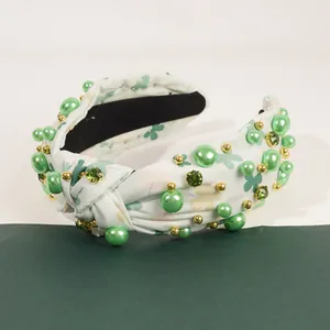 Serre-tête Saint-Patrick avec imprimé trèfle vert, perles et strass brillants