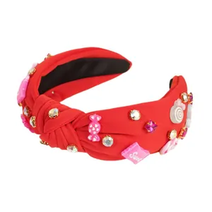 Funkelndes rotes geknotetes Stirnband mit süßen Bonbon-Anhängern und Kristallen