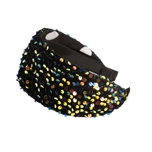 Fashion wide sequin headband with colorful metallic sparkles on soft black velvet base
