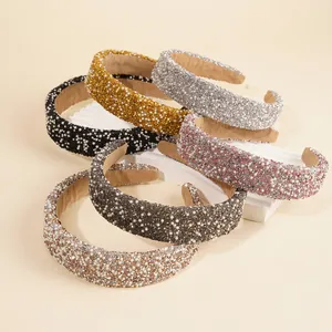 Thick padded headband with luxury rhinestones and white pearls in various colors