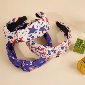 Lot de trois serre-têtes noués avec motifs drapeau américain étoiles et rayures festives