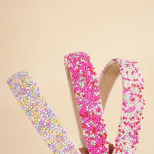 Colorful pearl beaded headband for women with non-slip fabric lining and sweet fashion style