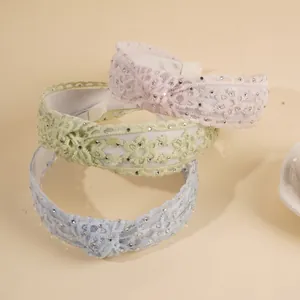 Set van drie Boheemse kanten hoofdbanden met bloemenborduursel en strass-steentjes voor dames
