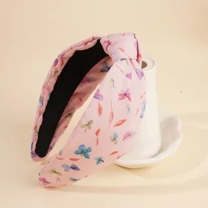 Rosa breites geknotetes Stirnband mit buntem Schmetterlingsdruck für Frauen