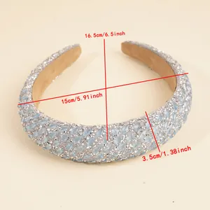 Detail view of rhinestone headband showing 3.5cm width and 16.5cm height measurements
