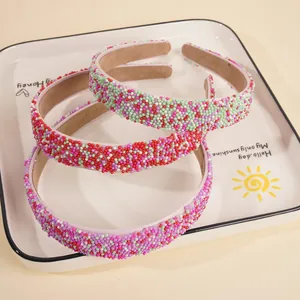 Detailed set of three colorful beaded headbands with comfortable non-slip velvet lining