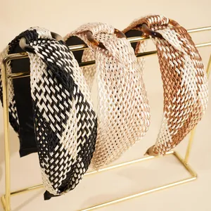 Bohemian Braided Raffia Wide Headband For Women With Resin Ring Vintage Knotted Non-Slip Hair Hoop Beach Travel Hair Accessories