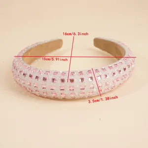Detailed dimensions of a pink rhinestone padded headband with a non-slip lining