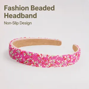 Fashion Colorful Imitation Pearl Beaded Headband Sweet Non-slip Hair Hoop Accessories For Women Face Washing Daily Wear