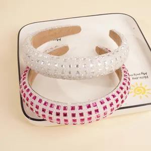 Sparkling rhinestone sponge headband set in white and pink for women high top hair styling