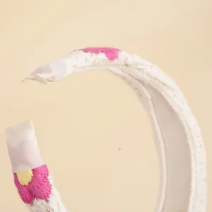 Böhmischer Häkel-Haarreif mit handgefertigten rosa und gelben Blumenstrickmustern