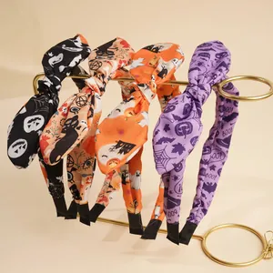 Halloween Kürbis Fledermaus Geist Druck Stoff Schleife Stirnband Für Damen Mädchen Party Feiertag Haarschmuck Kopfschmuck