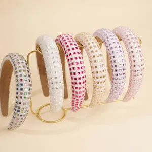 Wide Padded Sponge Headband For Women With Square Rhinestone Glitter Anti-Slip Fashion Hair Accessories Hair Band Party Gift