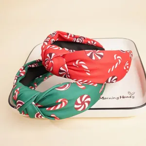 Set cerchietti natalizi annodati con stampa a bastoncino di zucchero rosso e verde