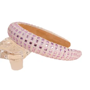 Sparkling white padded headband with purple square rhinestones for high crown hairstyle