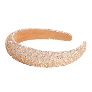 Sparkling champagne rhinestone padded headband with anti-slip velvet lining for women