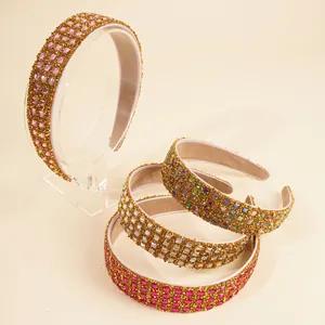 Luxury Sparkling Rhinestone Padded Headband For Women Wide Geometric Crystal Hair Hoop Fashion Heavy Craft Headpiece