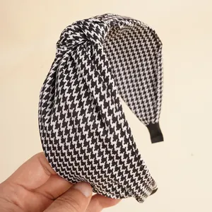 Serre-tête Large Noué Motif Pied-de-Poule Noir et Blanc Style Français Accessoire de Cheveux Mode pour Femmes