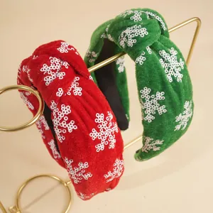 Weihnachts-Stirnband Schneeflocke Pailletten Samt Geknotet Breit Damen Winterurlaub Party Rutschfest Festlicher Haarschmuck