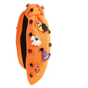 Halloween Haarreif in Orange mit Geister- und Kürbis-Anhängern sowie glitzernden Strass