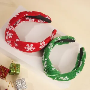 Rote und grüne Weihnachts-Samtknoten-Haarbänder mit weißen Pailletten-Schneeflocken