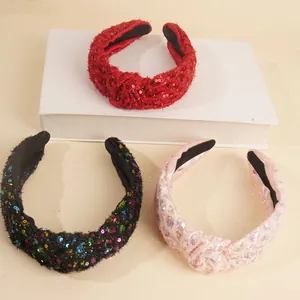 Fashion Sequin Knotted Wide Headband Sparkly Cloth Non-Slip Hair Hoop For Women Holiday Party Versatile Hair Accessories