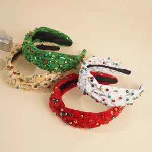 Serre-tête Nœud en Velours avec Strass pour Femmes Bandeau à Paillettes et Künstliche Perles Coiffe de Fête de Noël Bijoux