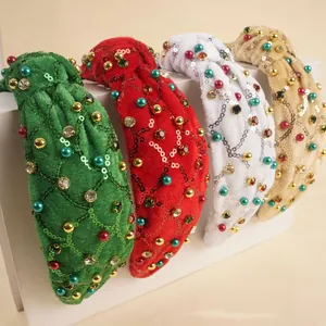 Serre-têtes en velours avec paillettes et strass, quatre couleurs de fête élégantes