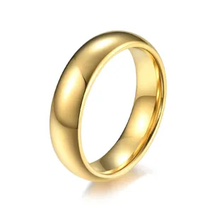 Anello Minimalista in Carburo di Tungsteno Placcato Oro 18K Fascia a Cupola da 6mm Lucidata a Specchio per Uomo Donna Gioielli