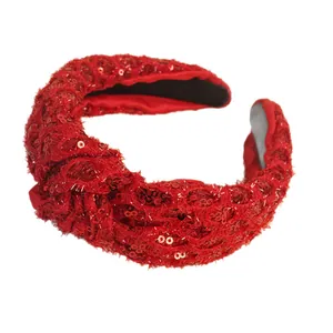 Sparkly red sequin wide headband with non-slip lining for festive party hair accessory