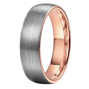 Anello in Acciaio al Tungsteno 857 Minimalista Argento Spazzolato Oro Rosa Interno Lucidato Moda Semplice Gioielli Uomo Donna Fedi