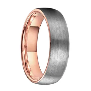 Anello in acciaio al tungsteno spazzolato argento e oro rosa con interno lucido