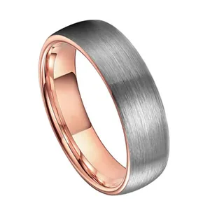 Anello bicolore in tungsteno con esterno spazzolato e interno in oro rosa lucido