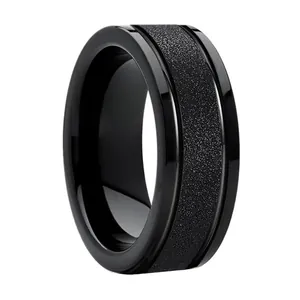 Tungsten Steel Men Ring Wide Band Minimalist Polished Edge Sandblasted Center Wedding Anniversary Daily Jewelry Gift