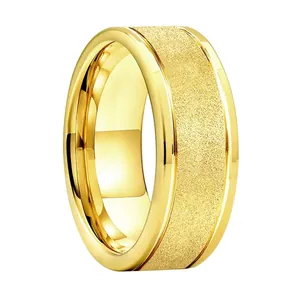 Gold tungsten ring with frosted center finish and polished edges for men and women