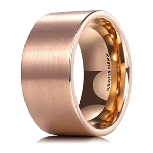 Anillo de carburo de tungsteno oro rosa 12mm con exterior cepillado e interior pulido