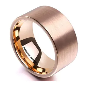 Anillo de hombre de 12mm en carburo de tungsteno oro rosa con acabado cepillado y pulido