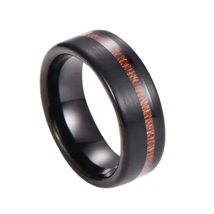 8mm black brushed tungsten ring with redwood inlay and polished inner surface