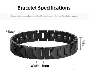 Detailliertes Diagramm mit 12mm Breite und 2,3mm Dicke des schwarzen Wolfram-Armbandes