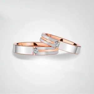 Minimalist Tungsten Steel Ring For Couples Two Tone Rose Gold Plated Zirconia Inlaid Wedding Band Fashion Jewelry Gift