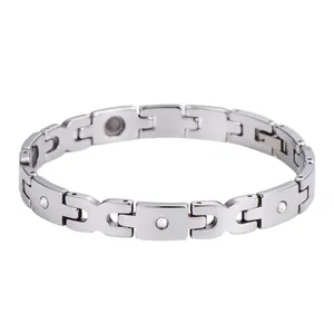 Women Tungsten Steel Magnetic Health Bracelet Silver Tone Geometric H Link Inlaid Zirconia Polished Bracelet For Women Jewelry